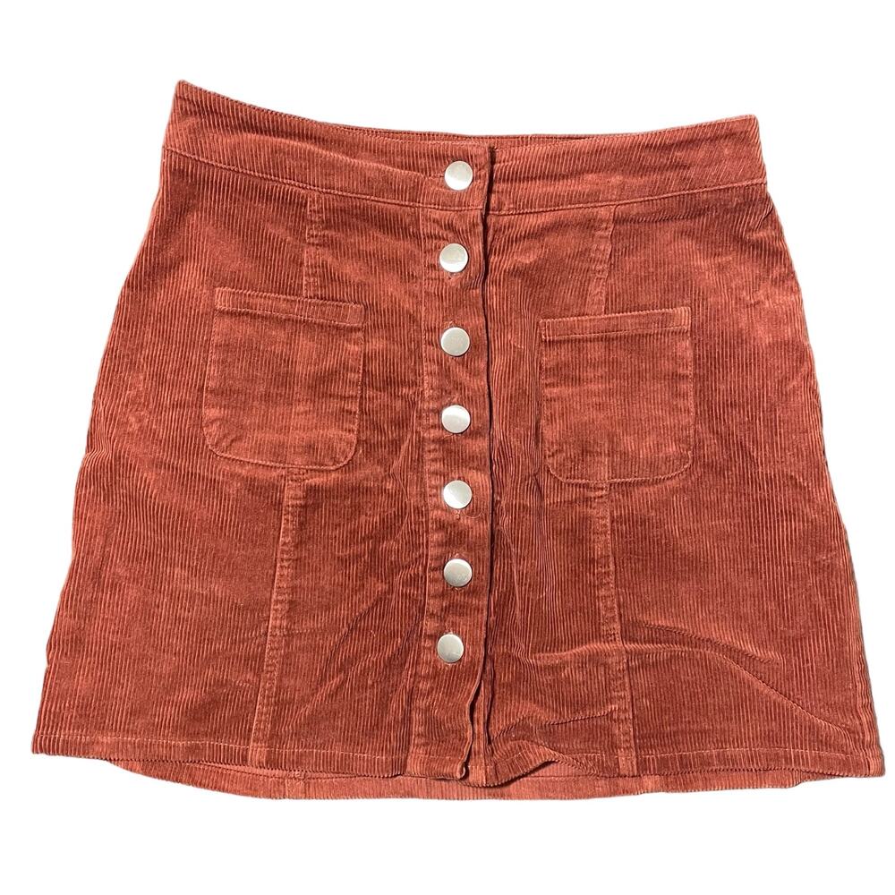 Charlotte Russe Corduroy Mini Skirt Button Front Copper Reddish Brown Size Small